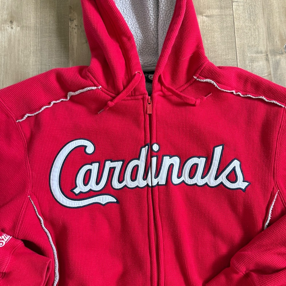 St Louis Cardinals Full Zip Hoodie Men Medium Waffle Knit Fleece‎ Red Stitches